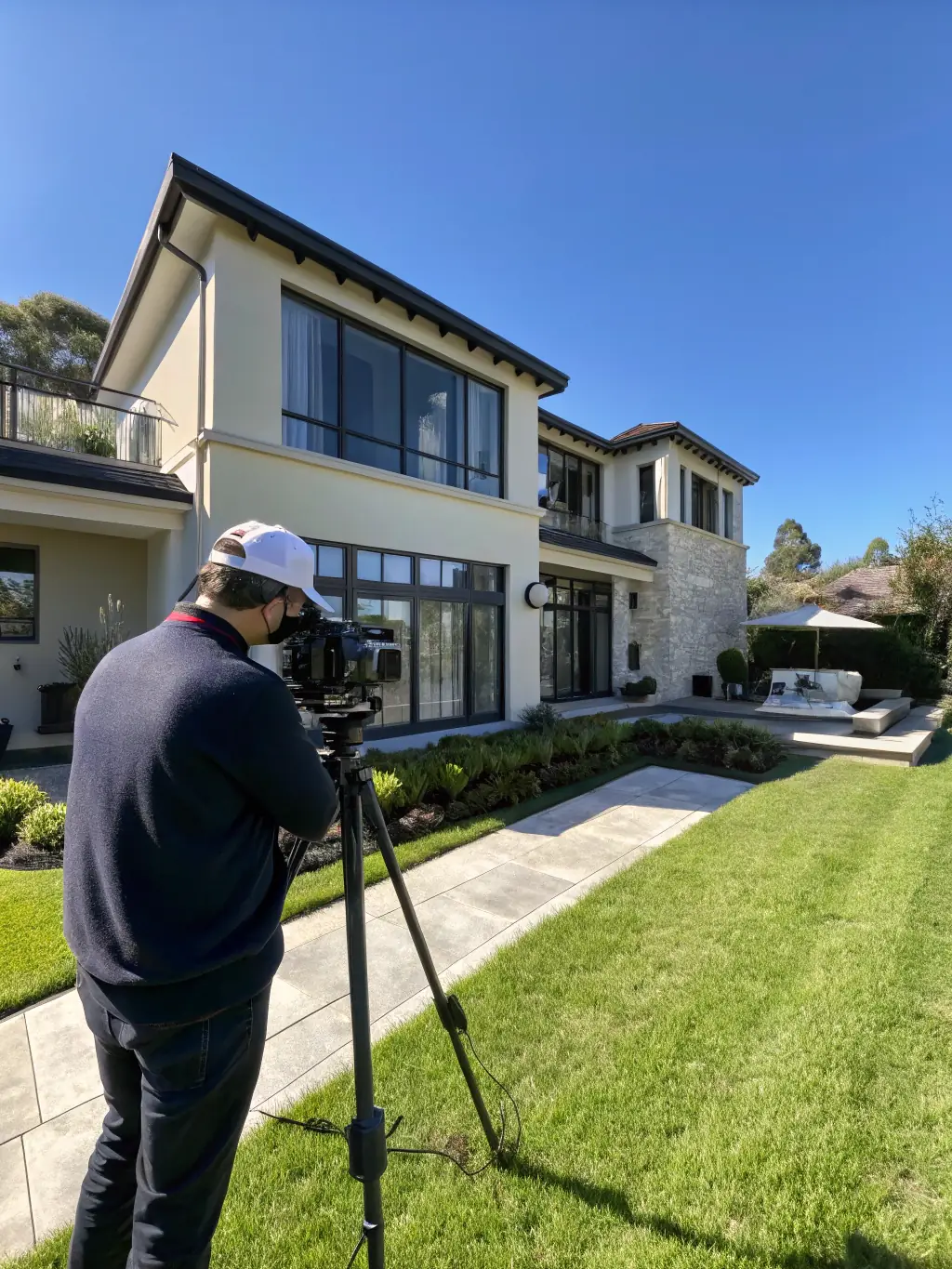 A luxury property being showcased by a real estate agent, highlighting OrderandDrive's ability to connect clients with premium real estate opportunities.